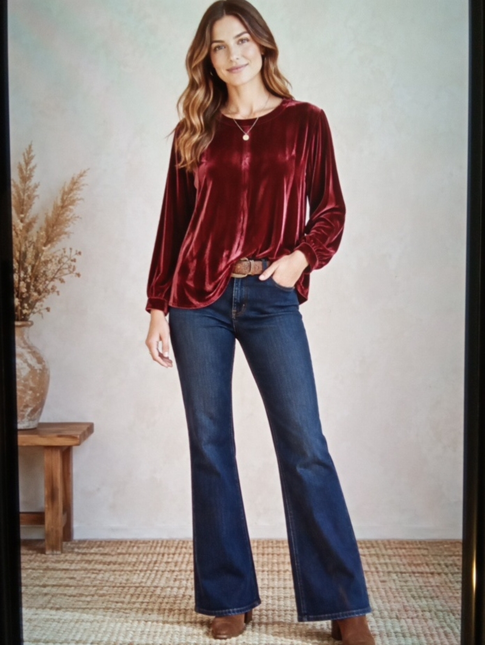Eileen Fisher Petite Large Burgundybsilk Blend Velvet Top